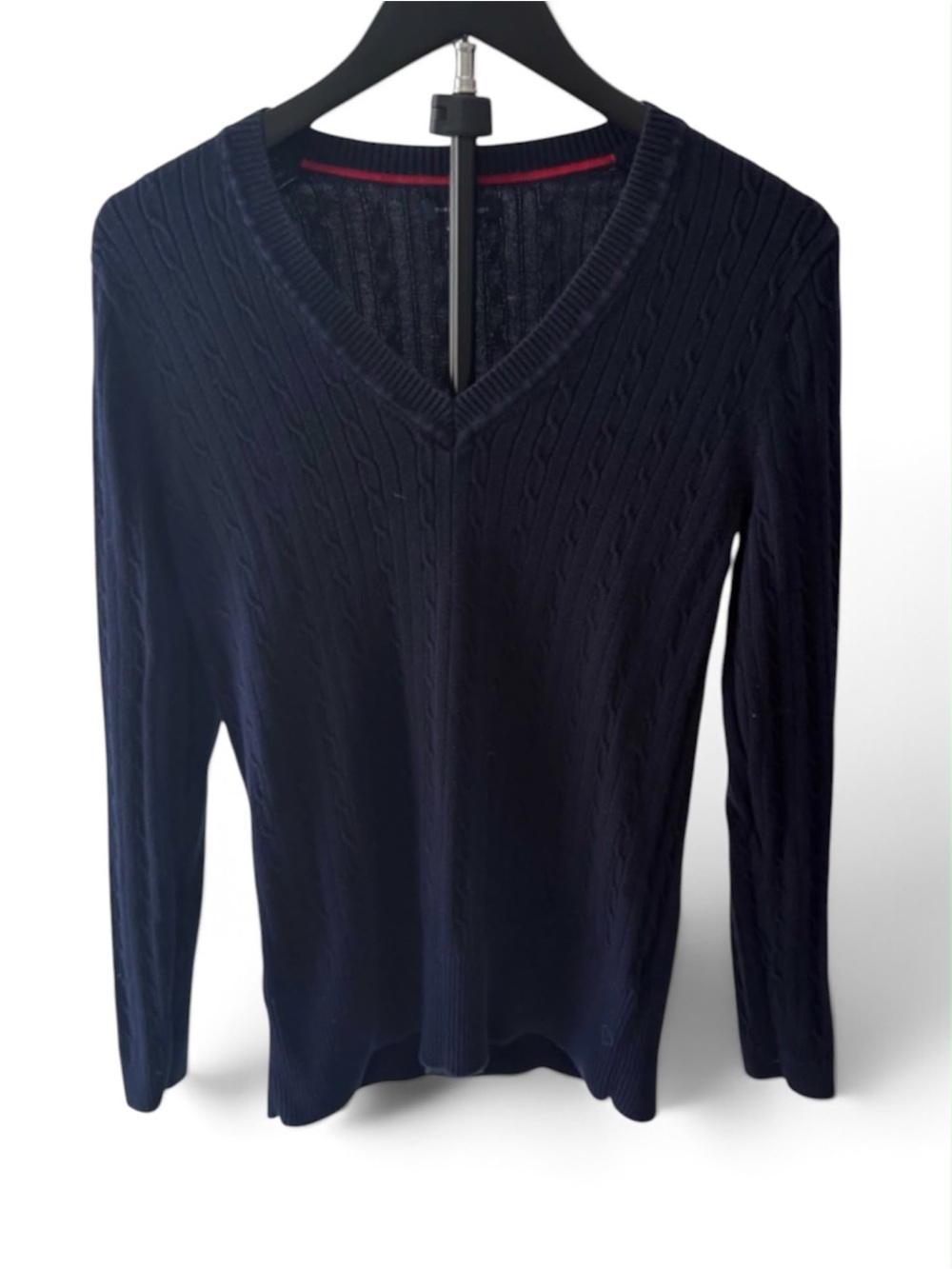 Tommy Hilfiger Navy Cable-Knit V-Neck Sweater